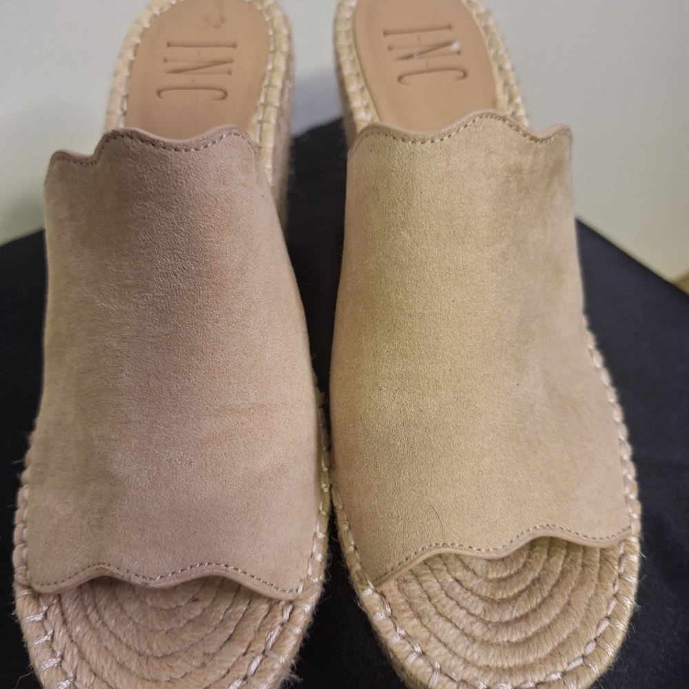 INC International Concepts Women's Beige Suede Mules Size 6.5"